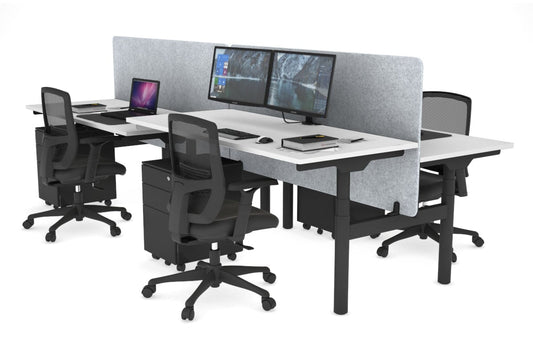 Flexi Premium Height Adjustable 4 Person H-Bench Workstation - Black Frame [1200L x 700W] Jasonl white light grey echo panel (820H x 1200W) none