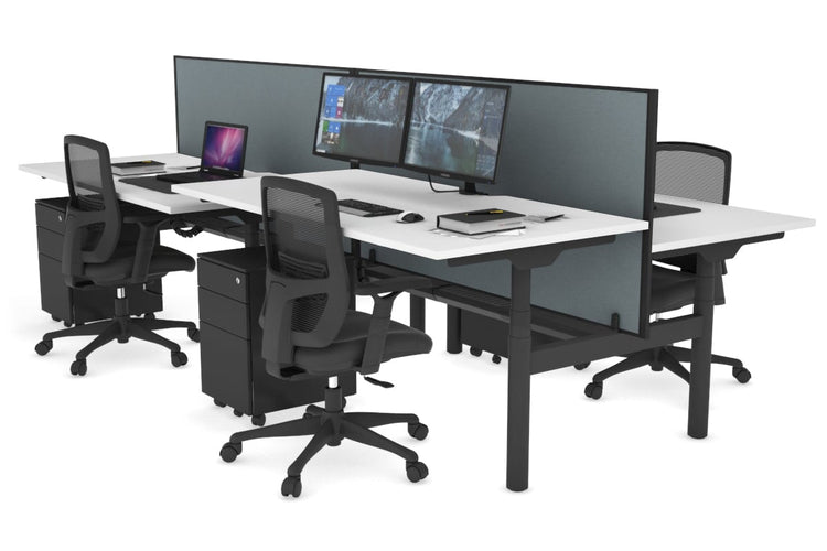 Flexi Premium Height Adjustable 4 Person H-Bench Workstation - Black Frame [1200L x 800W with Cable Scallop] Jasonl white cool grey (820H x 1200W) black cable tray