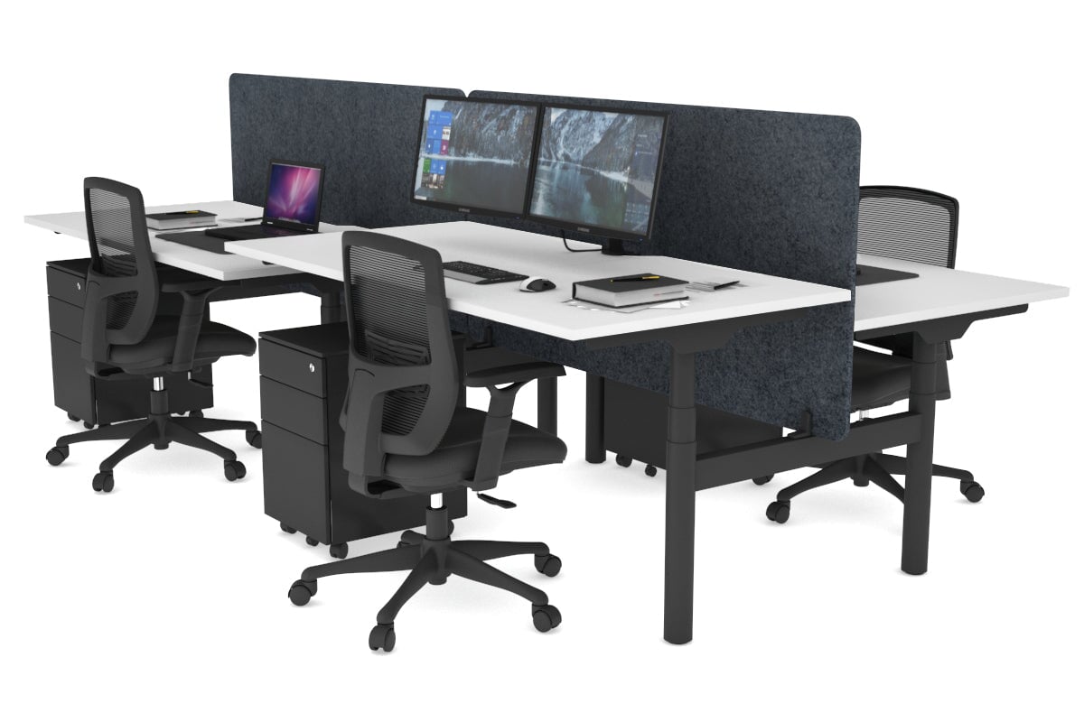 Flexi Premium Height Adjustable 4 Person H-Bench Workstation - Black Frame [1200L x 800W with Cable Scallop] Jasonl white dark grey echo panel (820H x 1200W) none