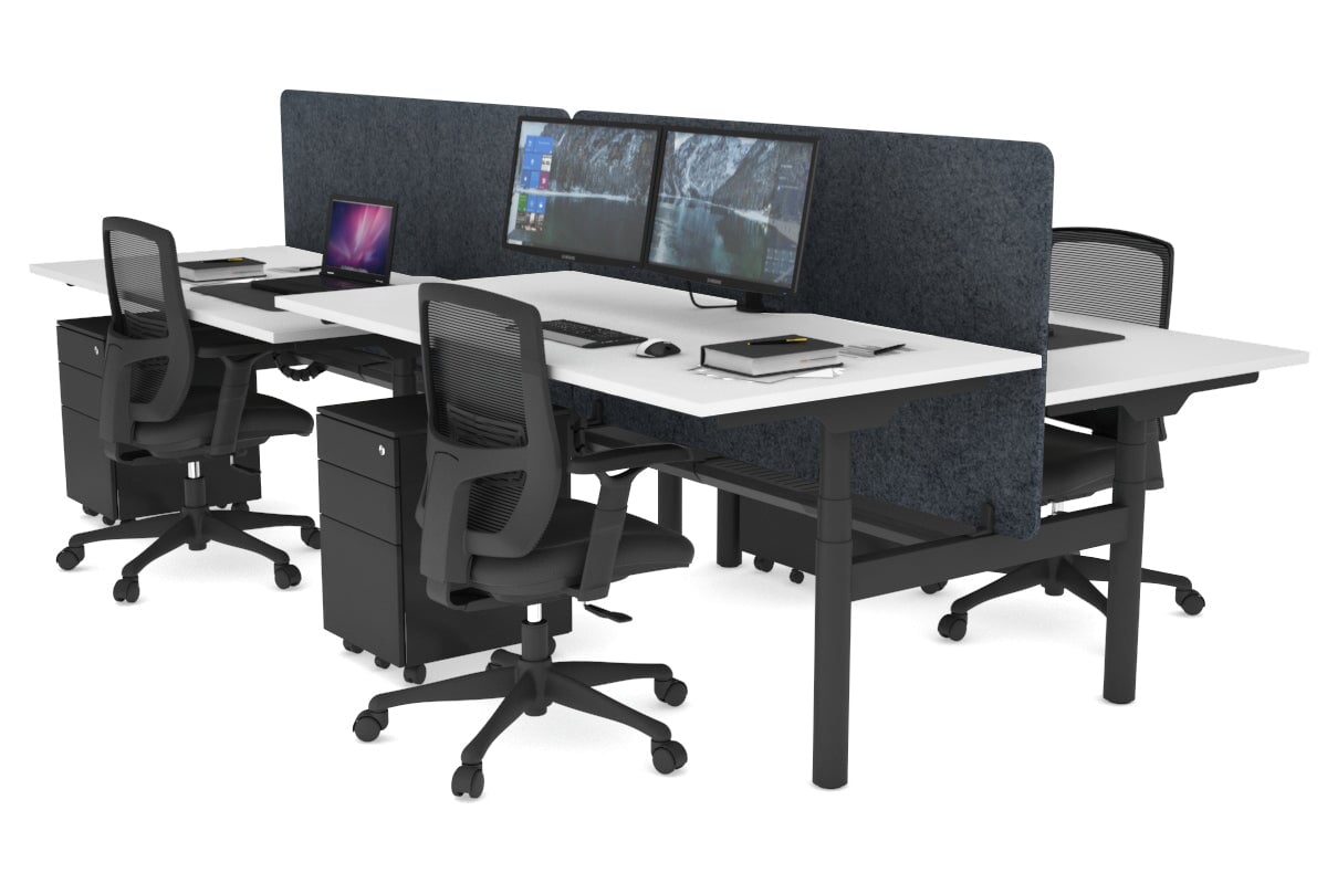 Flexi Premium Height Adjustable 4 Person H-Bench Workstation - Black Frame [1200L x 800W with Cable Scallop] Jasonl white dark grey echo panel (820H x 1200W) black cable tray