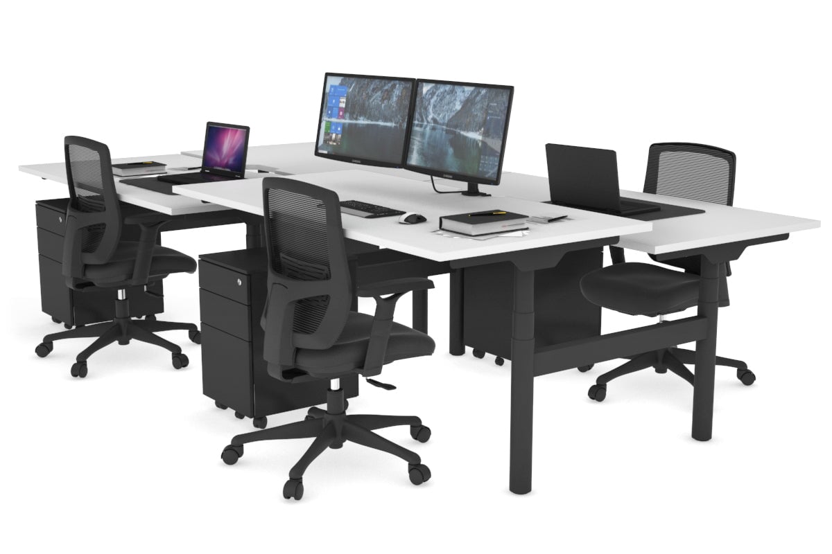 Flexi Premium Height Adjustable 4 Person H-Bench Workstation - Black Frame [1400L x 800W with Cable Scallop] Jasonl white none none