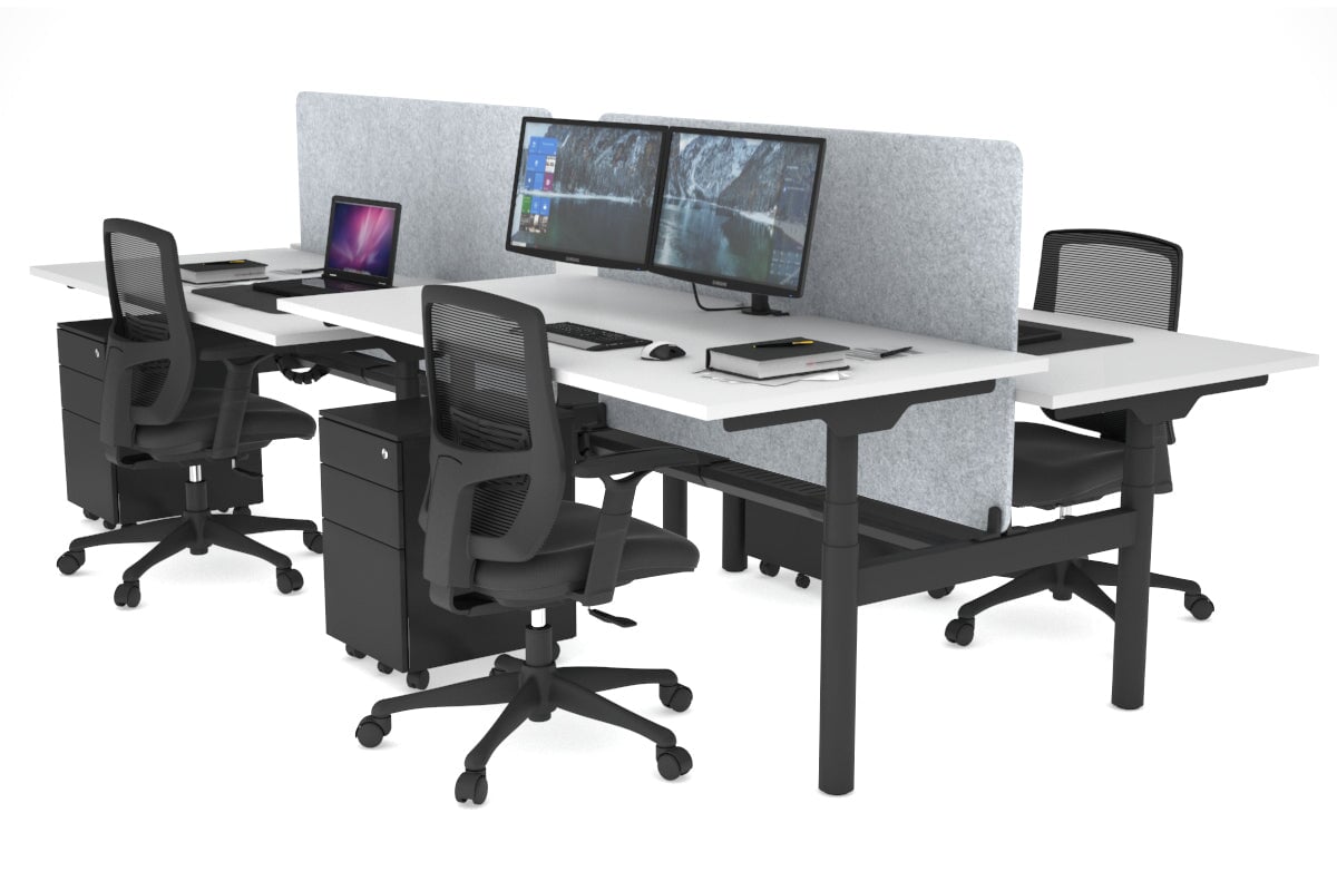 Flexi Premium Height Adjustable 4 Person H-Bench Workstation - Black Frame [1400L x 800W with Cable Scallop] Jasonl white light grey echo panel (820H x 1200W) black cable tray