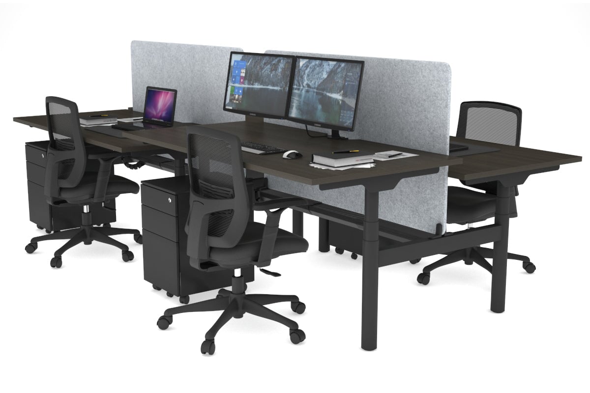Flexi Premium Height Adjustable 4 Person H-Bench Workstation - Black Frame [1400L x 800W with Cable Scallop] Jasonl dark oak light grey echo panel (820H x 1200W) black cable tray