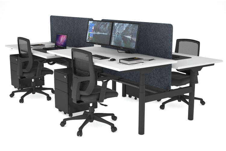 Flexi Premium Height Adjustable 4 Person H-Bench Workstation - Black Frame [1400L x 800W with Cable Scallop] Jasonl white dark grey echo panel (820H x 1200W) black cable tray
