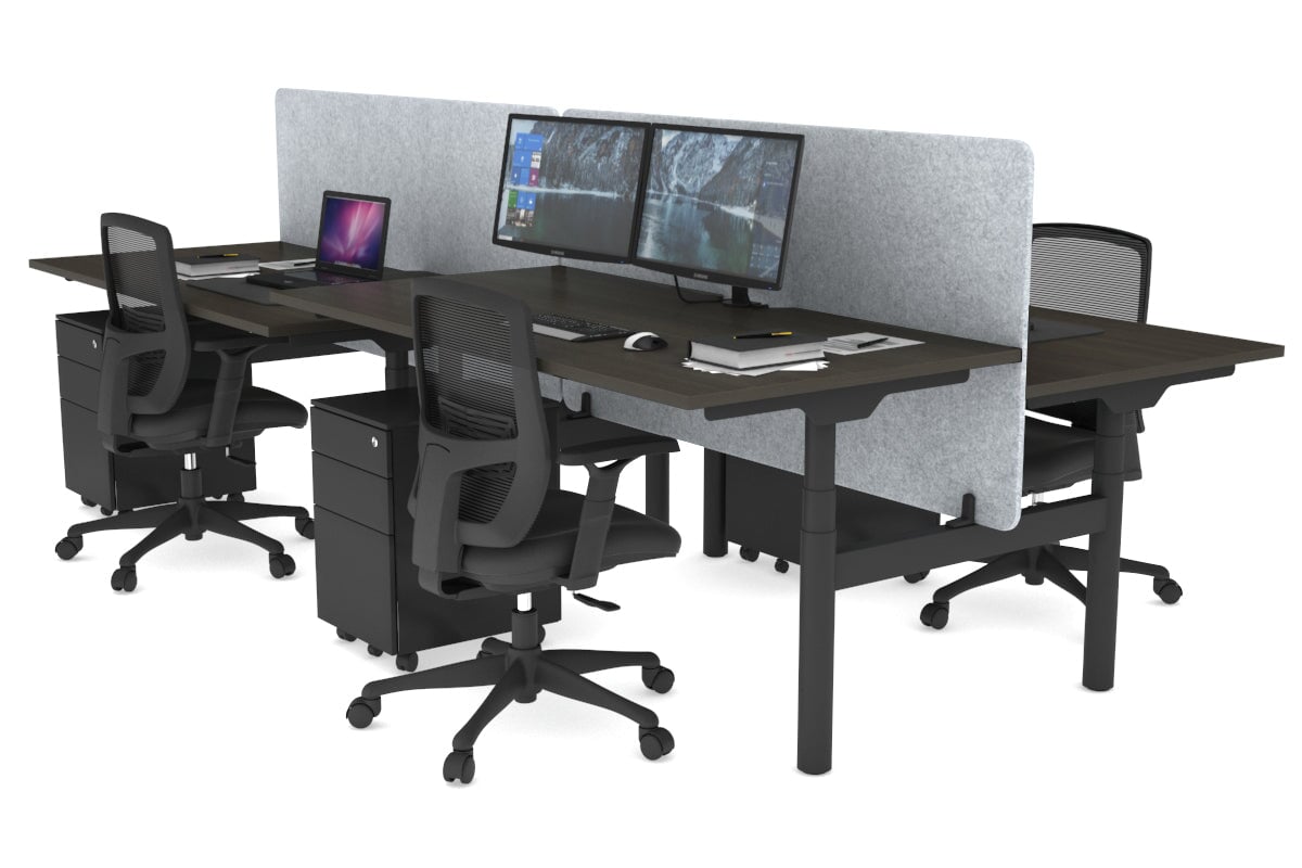 Flexi Premium Height Adjustable 4 Person H-Bench Workstation - Black Frame [1600L x 800W with Cable Scallop] Jasonl dark oak light grey echo panel (820H x 1600W) none