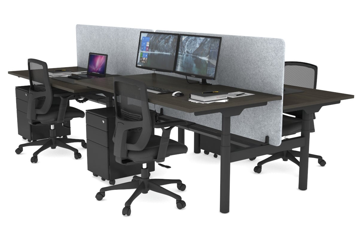 Flexi Premium Height Adjustable 4 Person H-Bench Workstation - Black Frame [1600L x 800W with Cable Scallop] Jasonl dark oak light grey echo panel (820H x 1600W) black cable tray