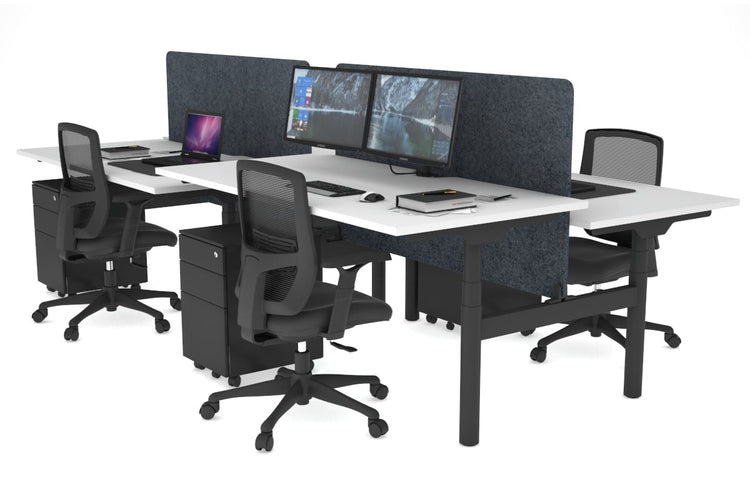 Flexi Premium Height Adjustable 4 Person H-Bench Workstation - Black Frame [1800L x 800W with Cable Scallop] Jasonl white dark grey echo panel (820H x 1600W) none