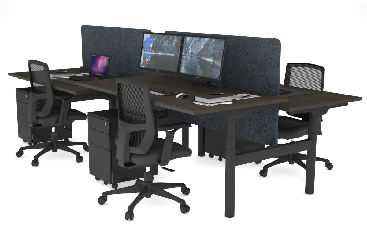 Flexi Premium Height Adjustable 4 Person H-Bench Workstation - Black Frame [1800L x 800W with Cable Scallop] Jasonl dark oak dark grey echo panel (820H x 1600W) none