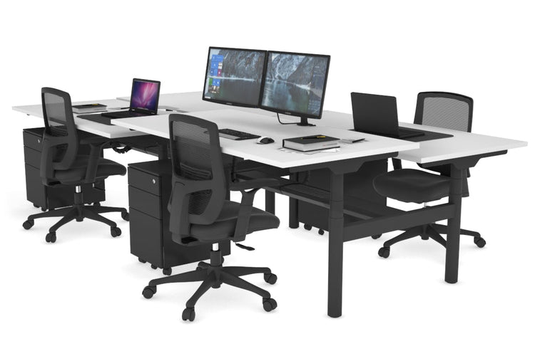 Flexi Premium Height Adjustable 4 Person H-Bench Workstation - Black Frame [1800L x 800W with Cable Scallop] Jasonl white none black cable tray