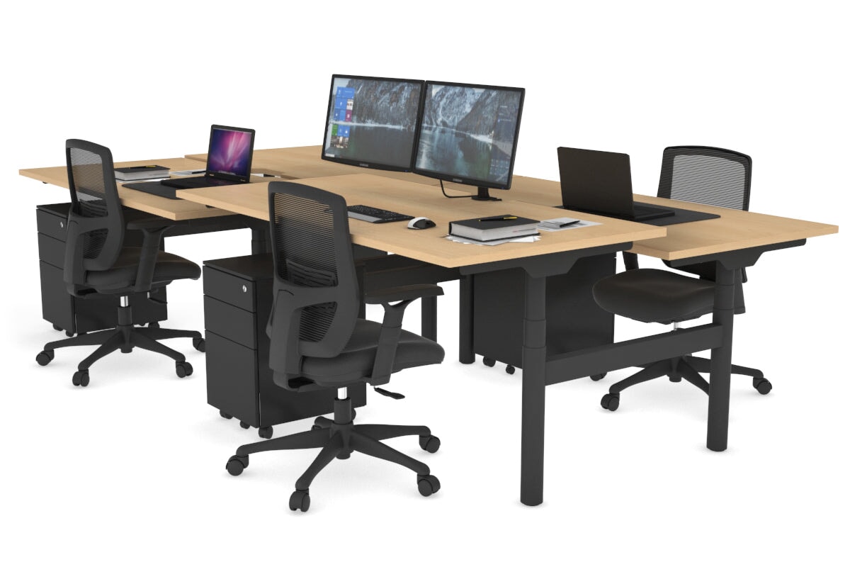 Flexi Premium Height Adjustable 4 Person H-Bench Workstation - Black Frame [1800L x 800W with Cable Scallop] Jasonl maple none none