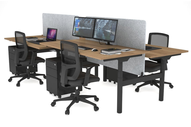 Flexi Premium Height Adjustable 4 Person H-Bench Workstation - Black Frame [1800L x 800W with Cable Scallop] Jasonl salvage oak light grey echo panel (820H x 1600W) none