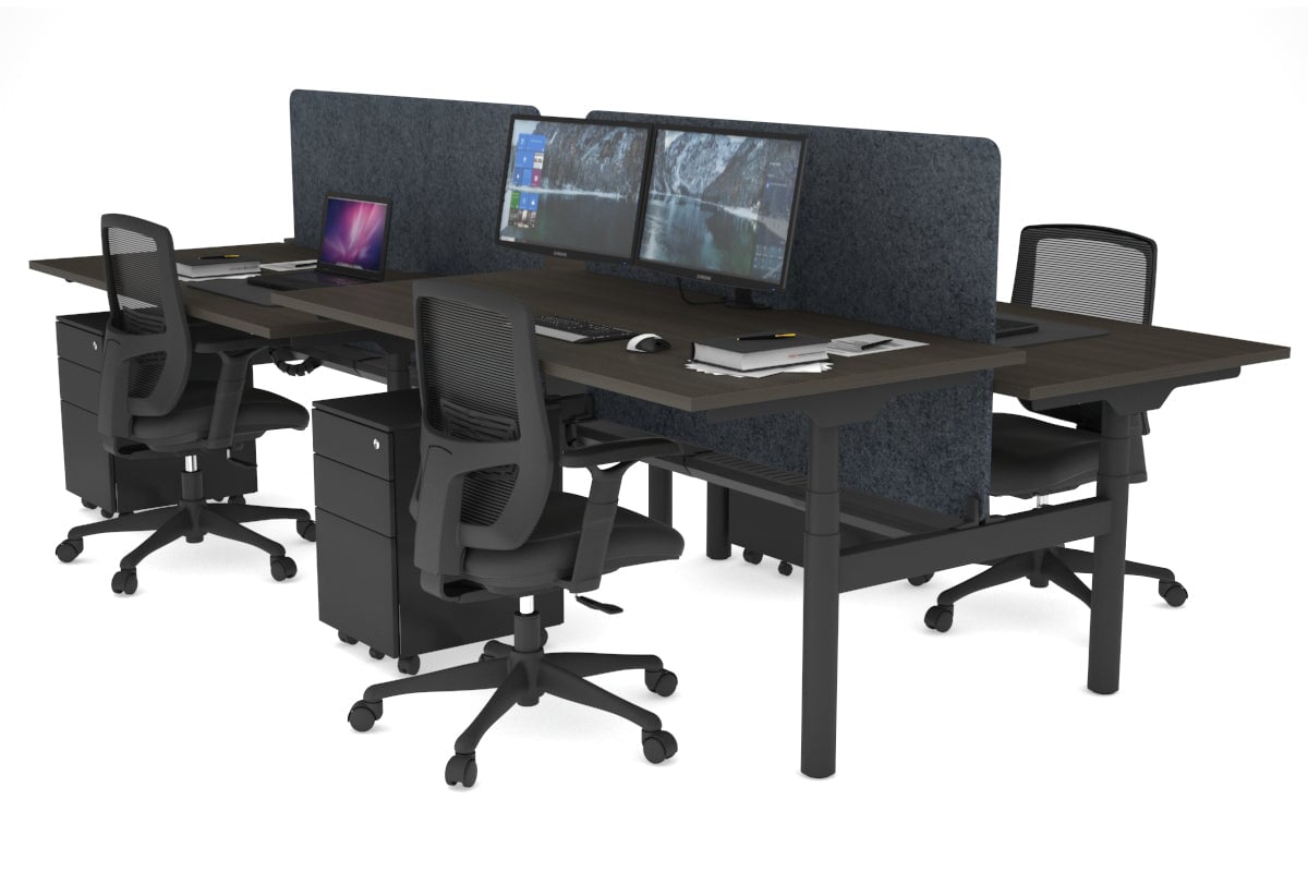 Flexi Premium Height Adjustable 4 Person H-Bench Workstation - Black Frame [1800L x 800W with Cable Scallop] Jasonl dark oak dark grey echo panel (820H x 1600W) black cable tray