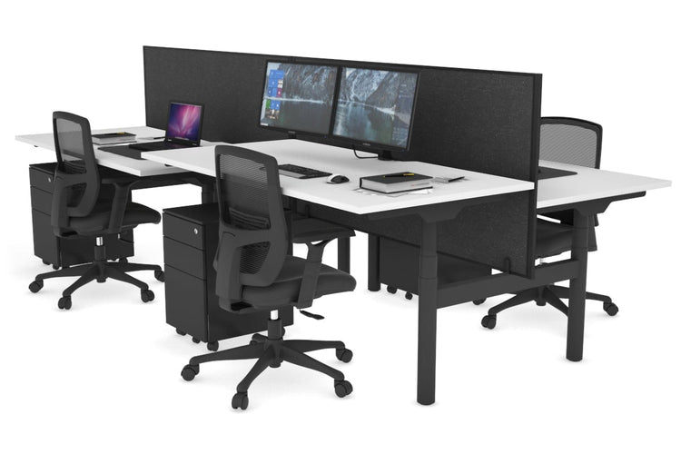 Flexi Premium Height Adjustable 4 Person H-Bench Workstation - Black Frame [1800L x 800W with Cable Scallop] Jasonl white moody charchoal (820H x 1800W) none