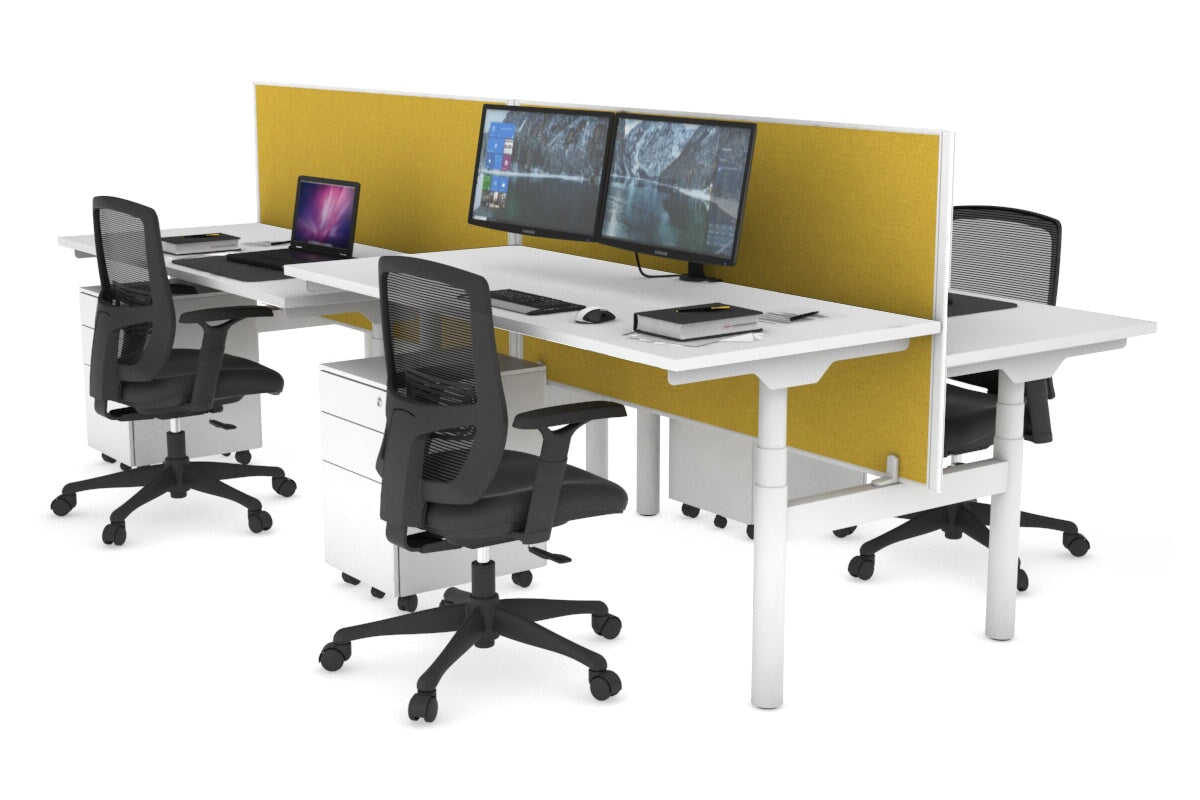 Flexi Premium Height Adjustable 4 Person H-Bench Workstation - White Frame [1200L x 700W] Jasonl white mustard yellow (820H x 1200W) none