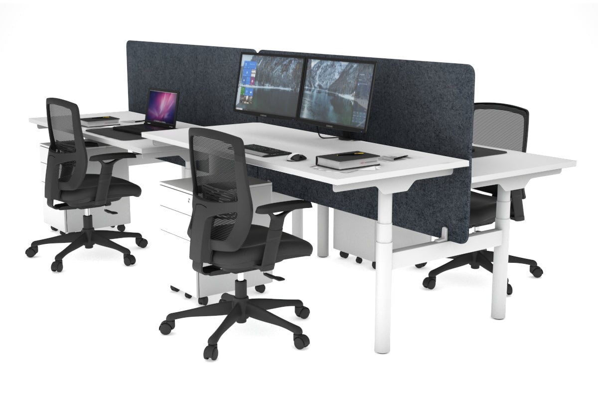 Flexi Premium Height Adjustable 4 Person H-Bench Workstation - White Frame [1200L x 700W] Jasonl white dark grey echo panel (820H x 1200W) none