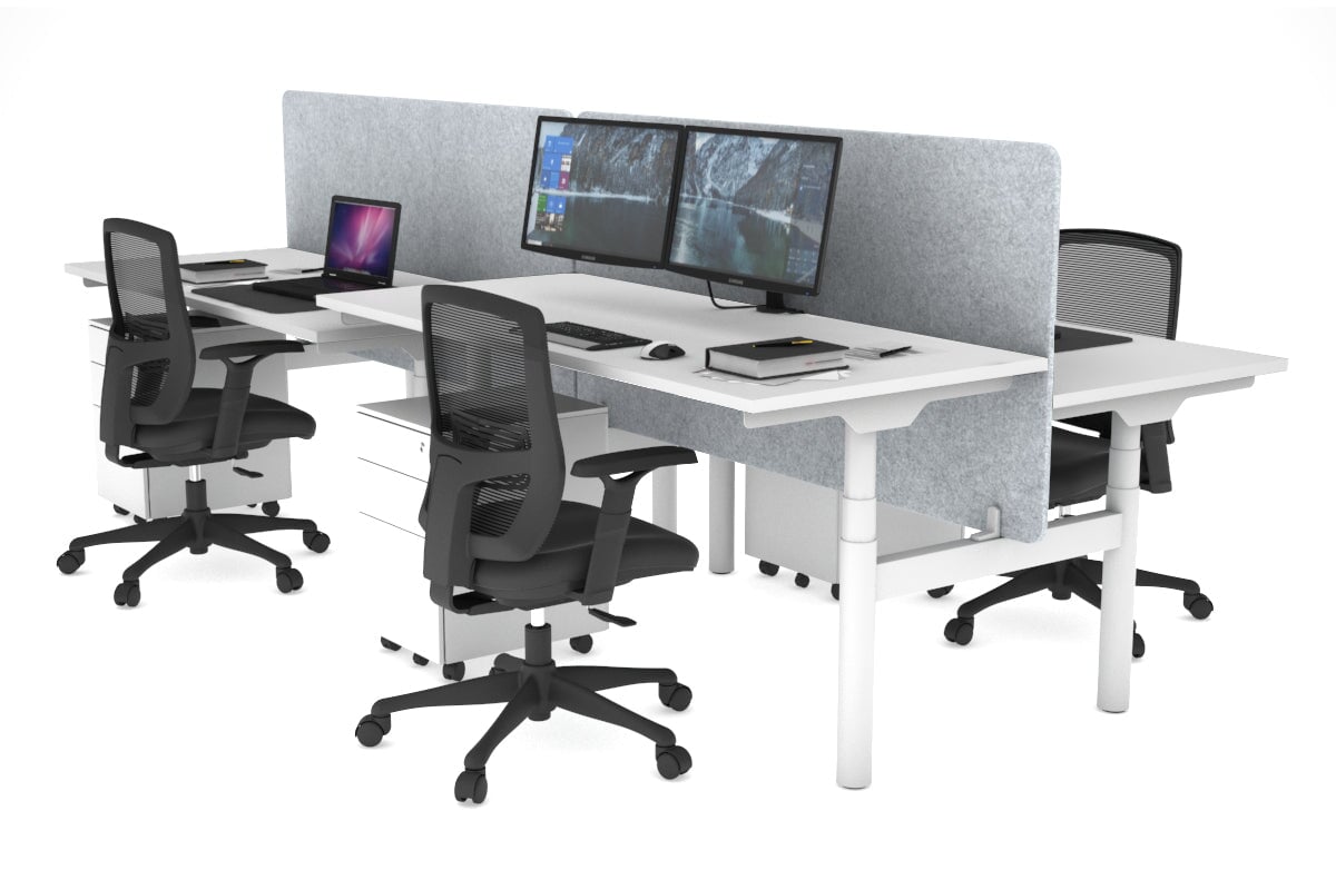 Flexi Premium Height Adjustable 4 Person H-Bench Workstation - White Frame [1200L x 700W] Jasonl white light grey echo panel (820H x 1200W) none