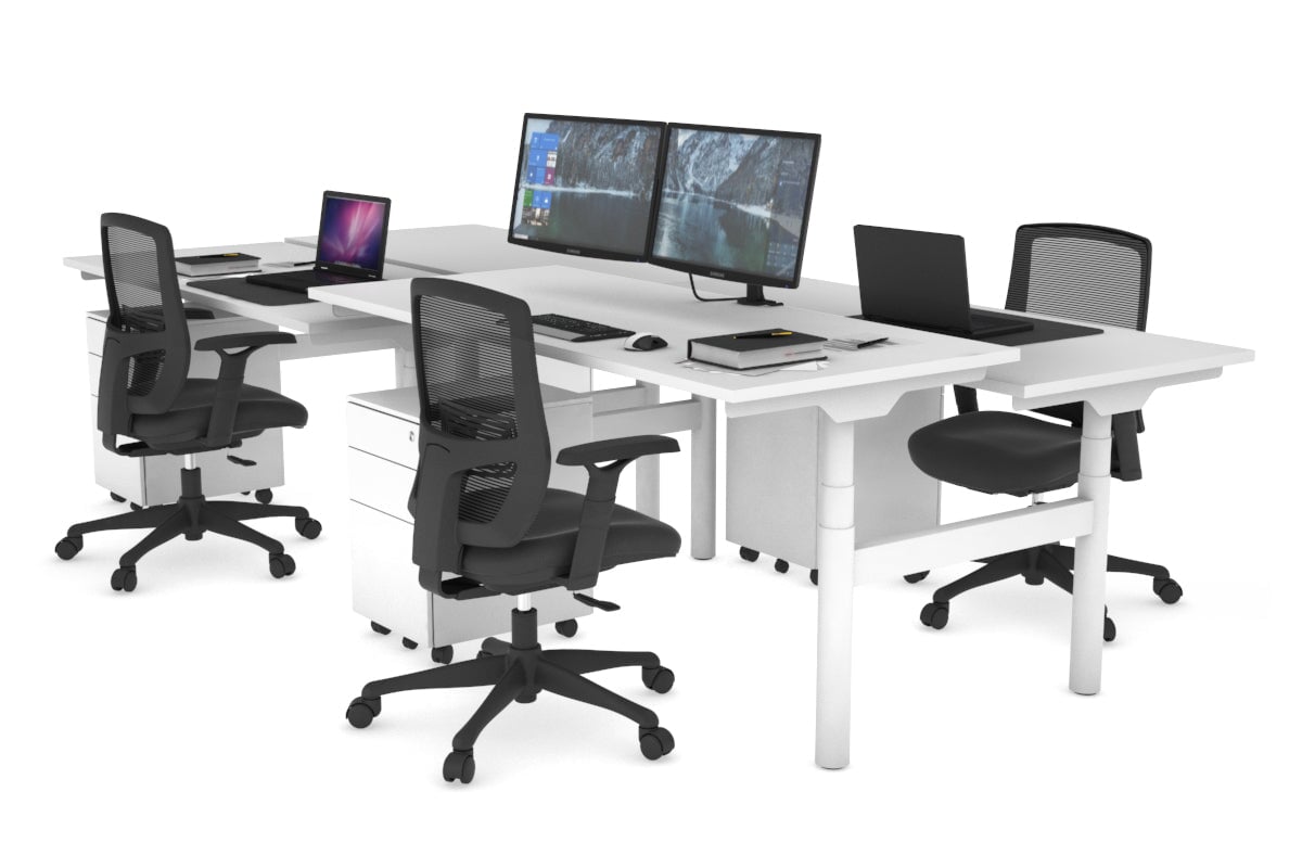 Flexi Premium Height Adjustable 4 Person H-Bench Workstation - White Frame [1200L x 700W] Jasonl white none none