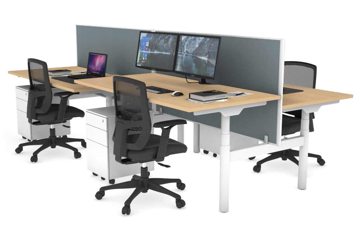 Flexi Premium Height Adjustable 4 Person H-Bench Workstation - White Frame [1200L x 800W with Cable Scallop] Jasonl maple cool grey (820H x 1200W) none