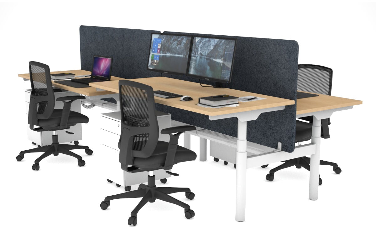 Flexi Premium Height Adjustable 4 Person H-Bench Workstation - White Frame [1600L x 700W] Jasonl maple dark grey echo panel (820H x 1600W) white cable tray