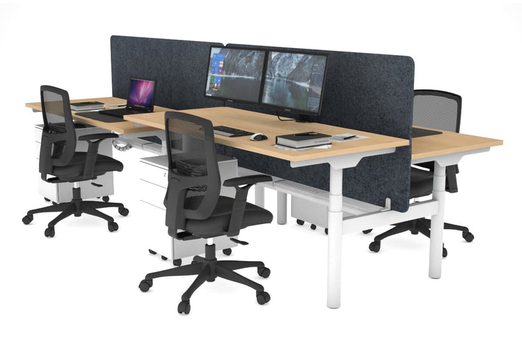 Flexi Premium Height Adjustable 4 Person H-Bench Workstation - White Frame [1600L x 700W] Jasonl maple dark grey echo panel (820H x 1600W) white cable tray