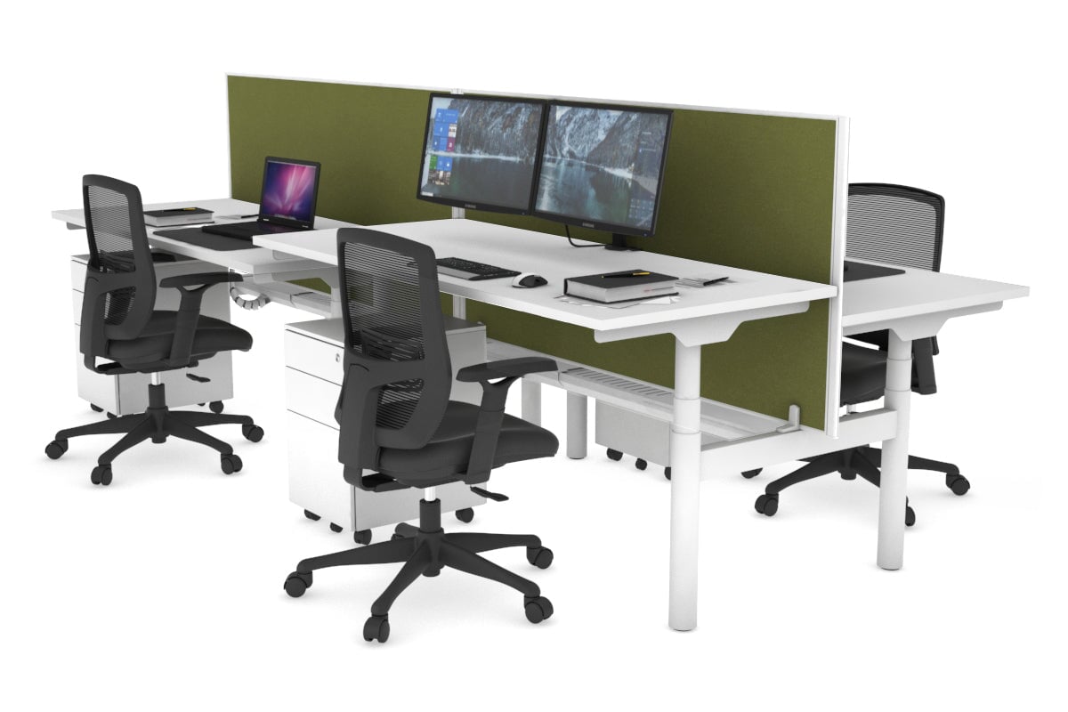 Flexi Premium Height Adjustable 4 Person H-Bench Workstation - White Frame [1600L x 700W] Jasonl white green moss (820H x 1600W) white cable tray