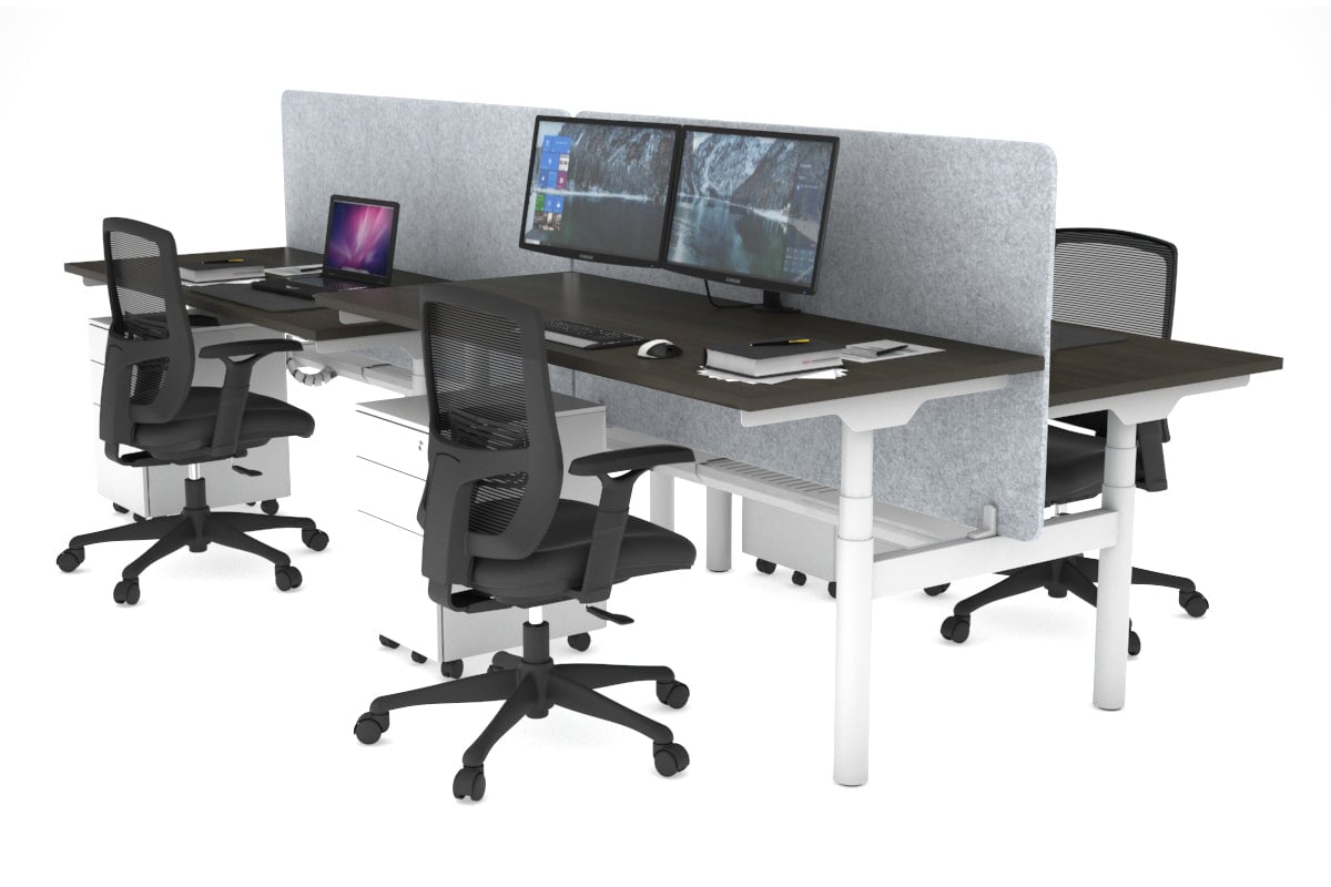 Flexi Premium Height Adjustable 4 Person H-Bench Workstation - White Frame [1600L x 700W] Jasonl dark oak light grey echo panel (820H x 1600W) white cable tray