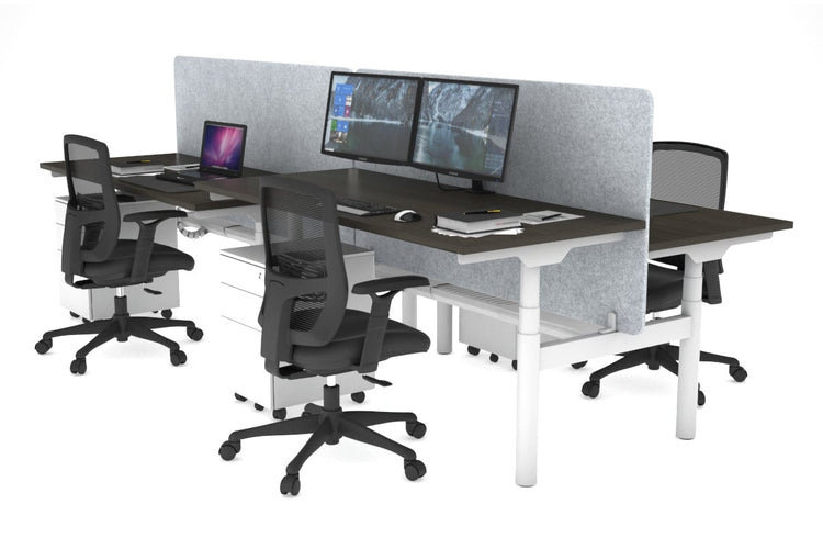 Flexi Premium Height Adjustable 4 Person H-Bench Workstation - White Frame [1600L x 700W] Jasonl dark oak light grey echo panel (820H x 1600W) white cable tray