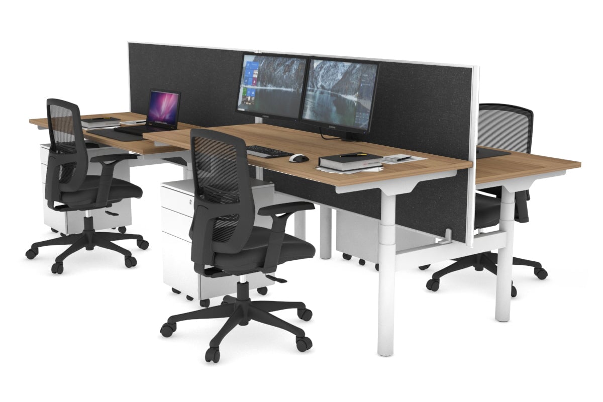 Flexi Premium Height Adjustable 4 Person H-Bench Workstation - White Frame [1600L x 700W] Jasonl salvage oak moody charchoal (820H x 1600W) none