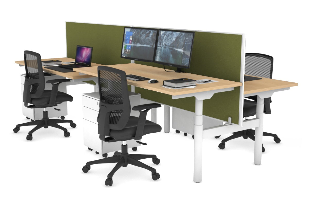 Flexi Premium Height Adjustable 4 Person H-Bench Workstation - White Frame [1600L x 700W] Jasonl maple green moss (820H x 1600W) none