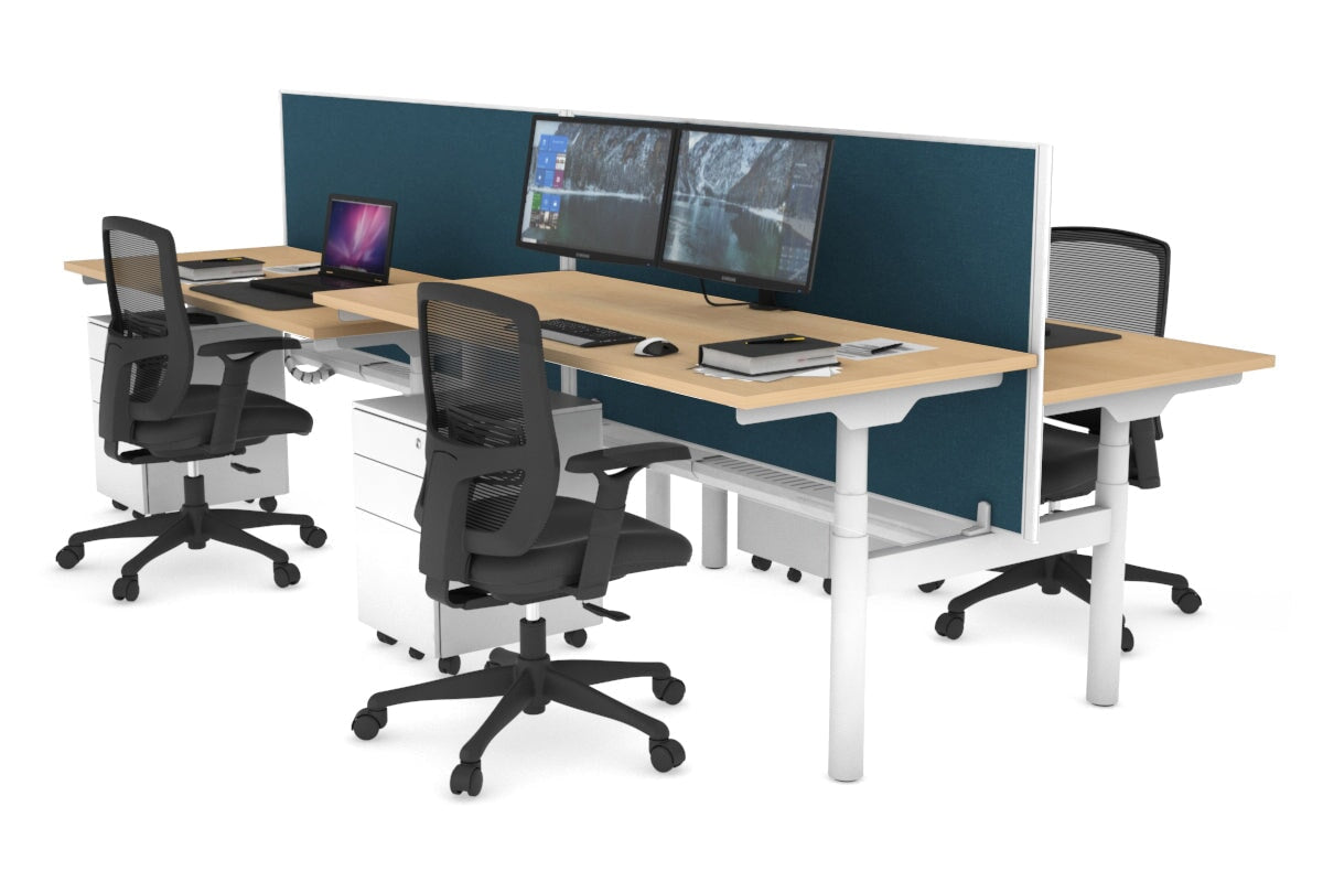Flexi Premium Height Adjustable 4 Person H-Bench Workstation - White Frame [1600L x 700W] Jasonl maple deep blue (820H x 1600W) white cable tray