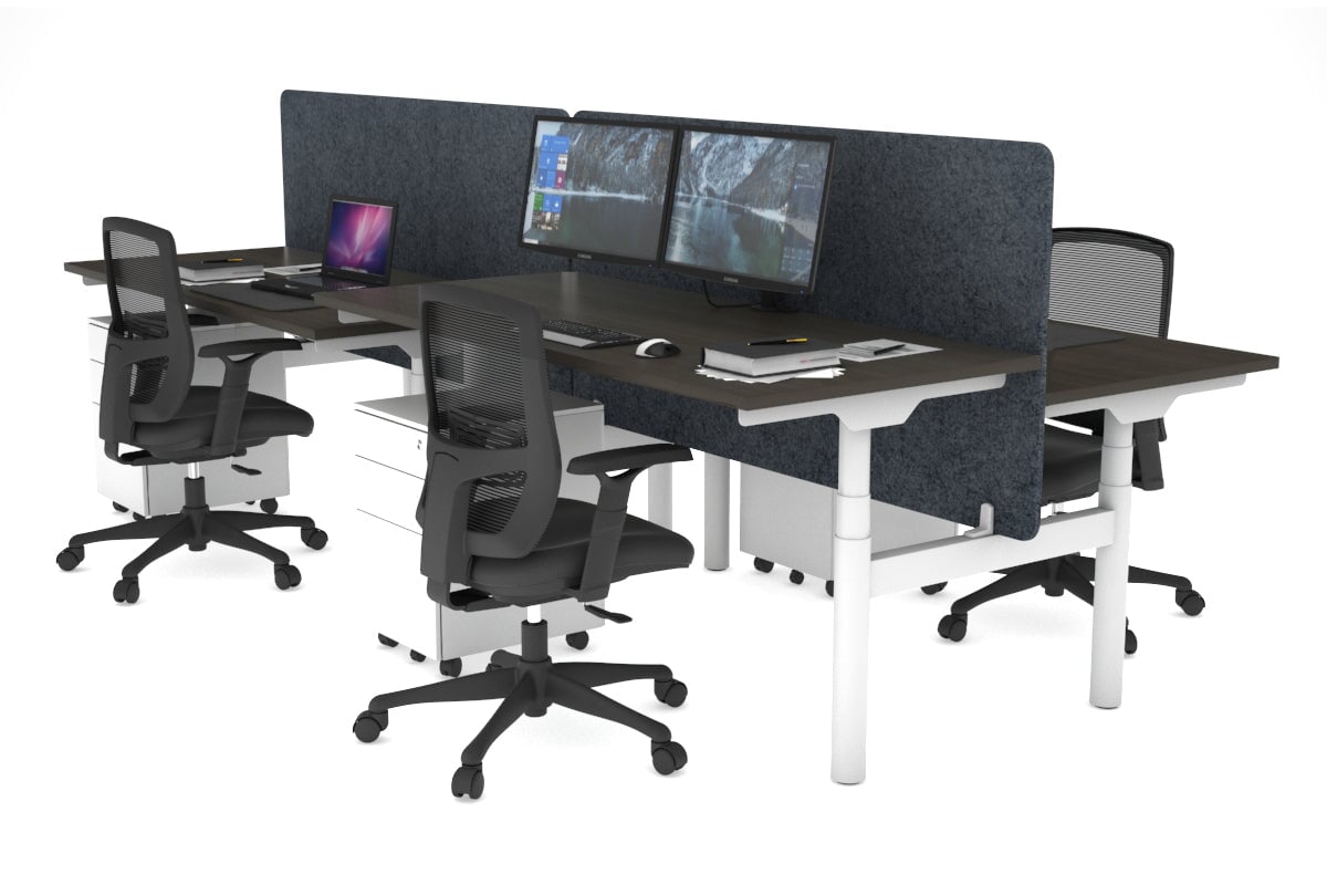 Flexi Premium Height Adjustable 4 Person H-Bench Workstation - White Frame [1600L x 700W] Jasonl dark oak dark grey echo panel (820H x 1600W) none