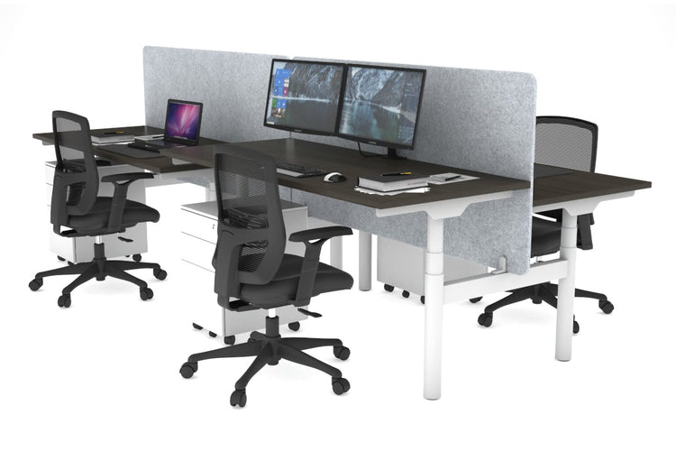 Flexi Premium Height Adjustable 4 Person H-Bench Workstation - White Frame [1600L x 700W] Jasonl dark oak light grey echo panel (820H x 1600W) none