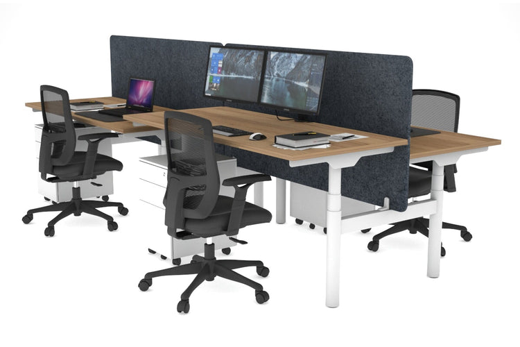 Flexi Premium Height Adjustable 4 Person H-Bench Workstation - White Frame [1600L x 700W] Jasonl salvage oak dark grey echo panel (820H x 1600W) none
