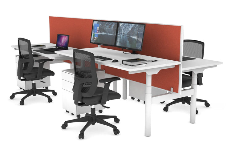 Flexi Premium Height Adjustable 4 Person H-Bench Workstation - White Frame [1600L x 700W] Jasonl white orange squash (820H x 1600W) none
