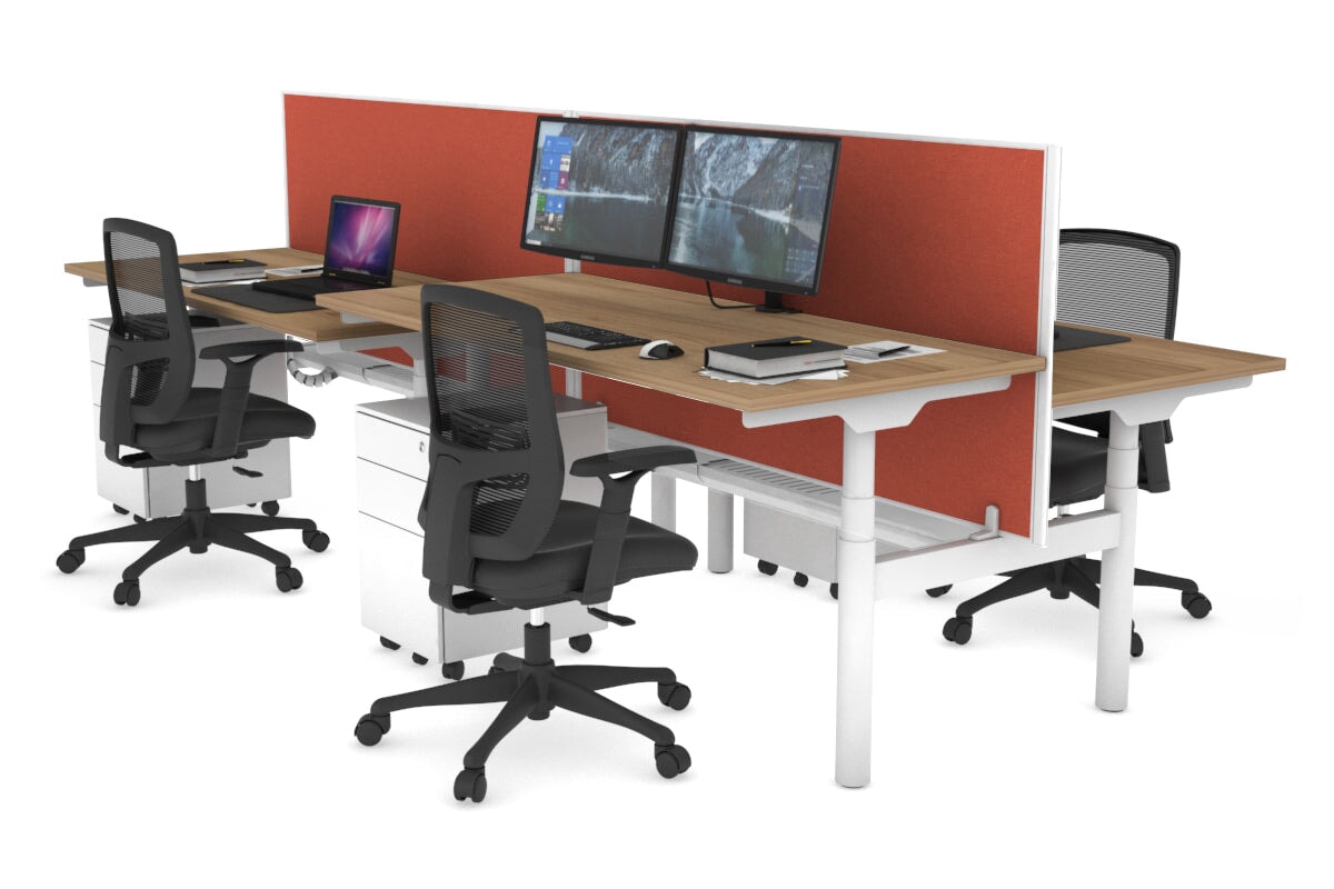 Flexi Premium Height Adjustable 4 Person H-Bench Workstation - White Frame [1600L x 700W] Jasonl salvage oak orange squash (820H x 1600W) white cable tray