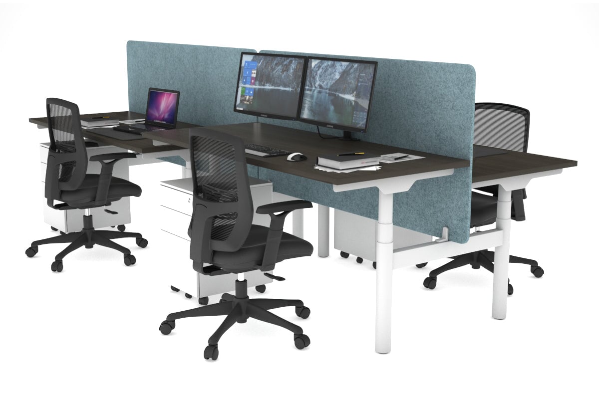 Flexi Premium Height Adjustable 4 Person H-Bench Workstation - White Frame [1600L x 700W] Jasonl dark oak blue echo panel (820H x 1600W) none