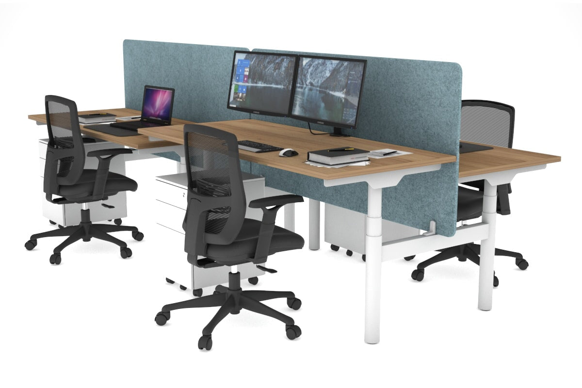 Flexi Premium Height Adjustable 4 Person H-Bench Workstation - White Frame [1600L x 700W] Jasonl salvage oak blue echo panel (820H x 1600W) none