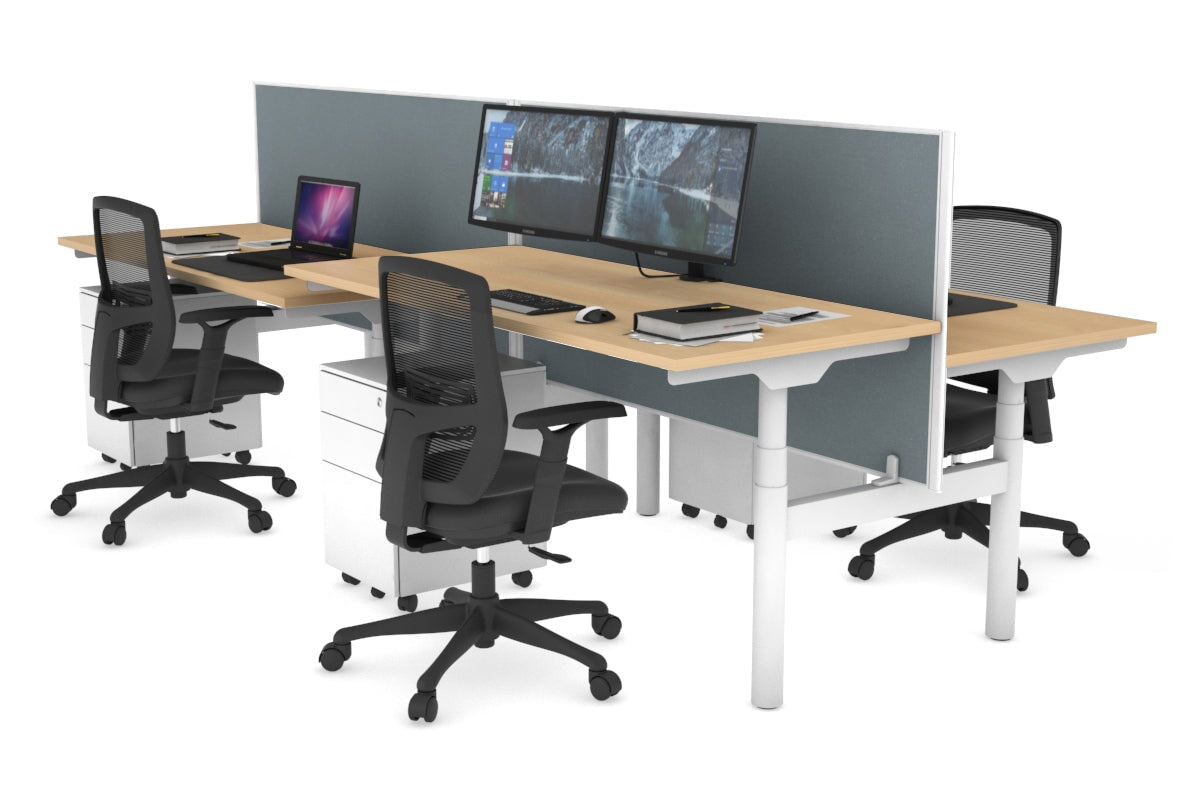 Flexi Premium Height Adjustable 4 Person H-Bench Workstation - White Frame [1600L x 700W] Jasonl maple cool grey (820H x 1600W) none