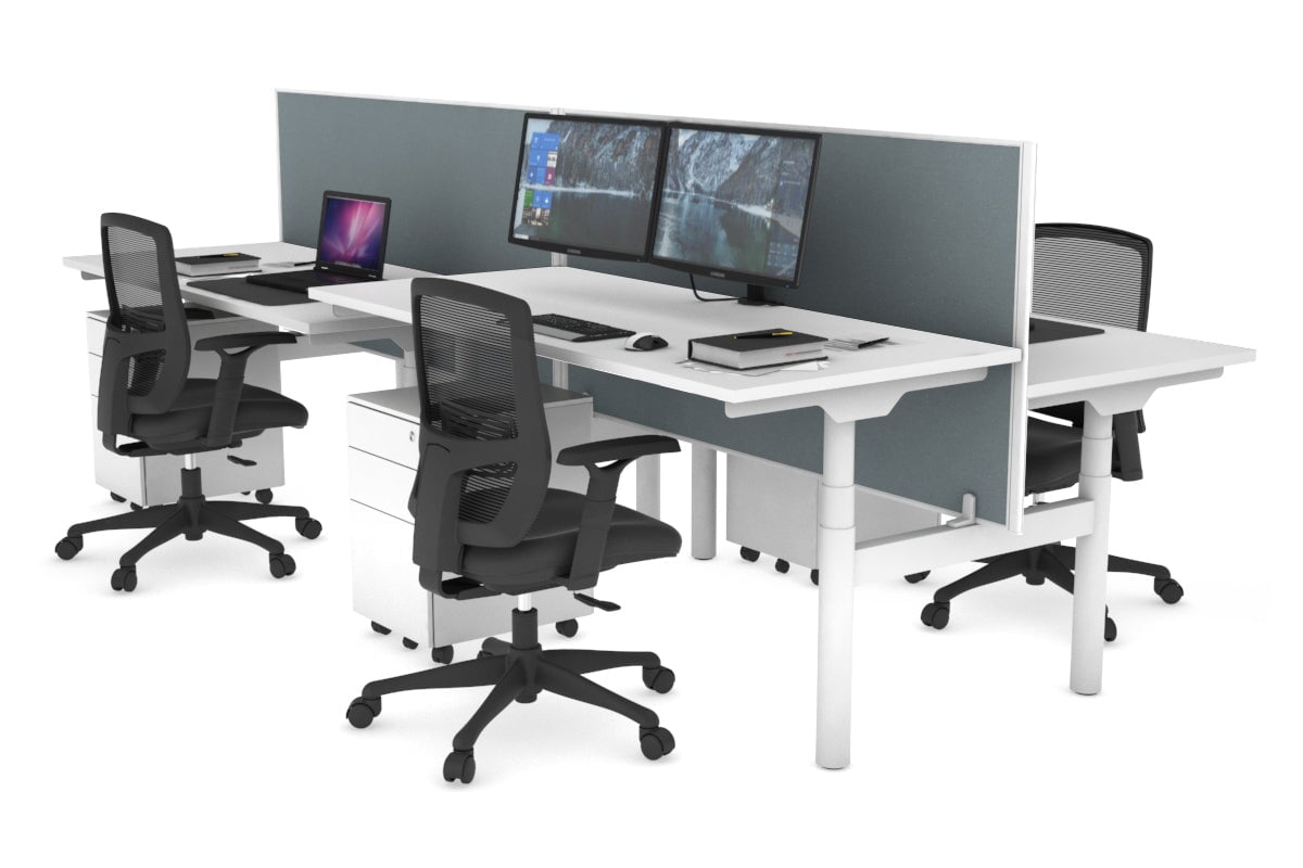 Flexi Premium Height Adjustable 4 Person H-Bench Workstation - White Frame [1600L x 700W] Jasonl white cool grey (820H x 1600W) none