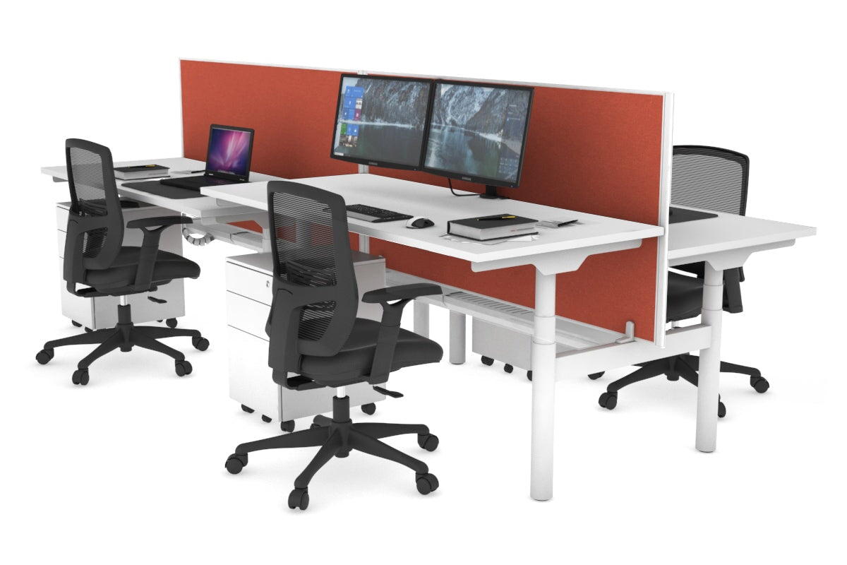 Flexi Premium Height Adjustable 4 Person H-Bench Workstation - White Frame [1600L x 700W] Jasonl white orange squash (820H x 1600W) white cable tray