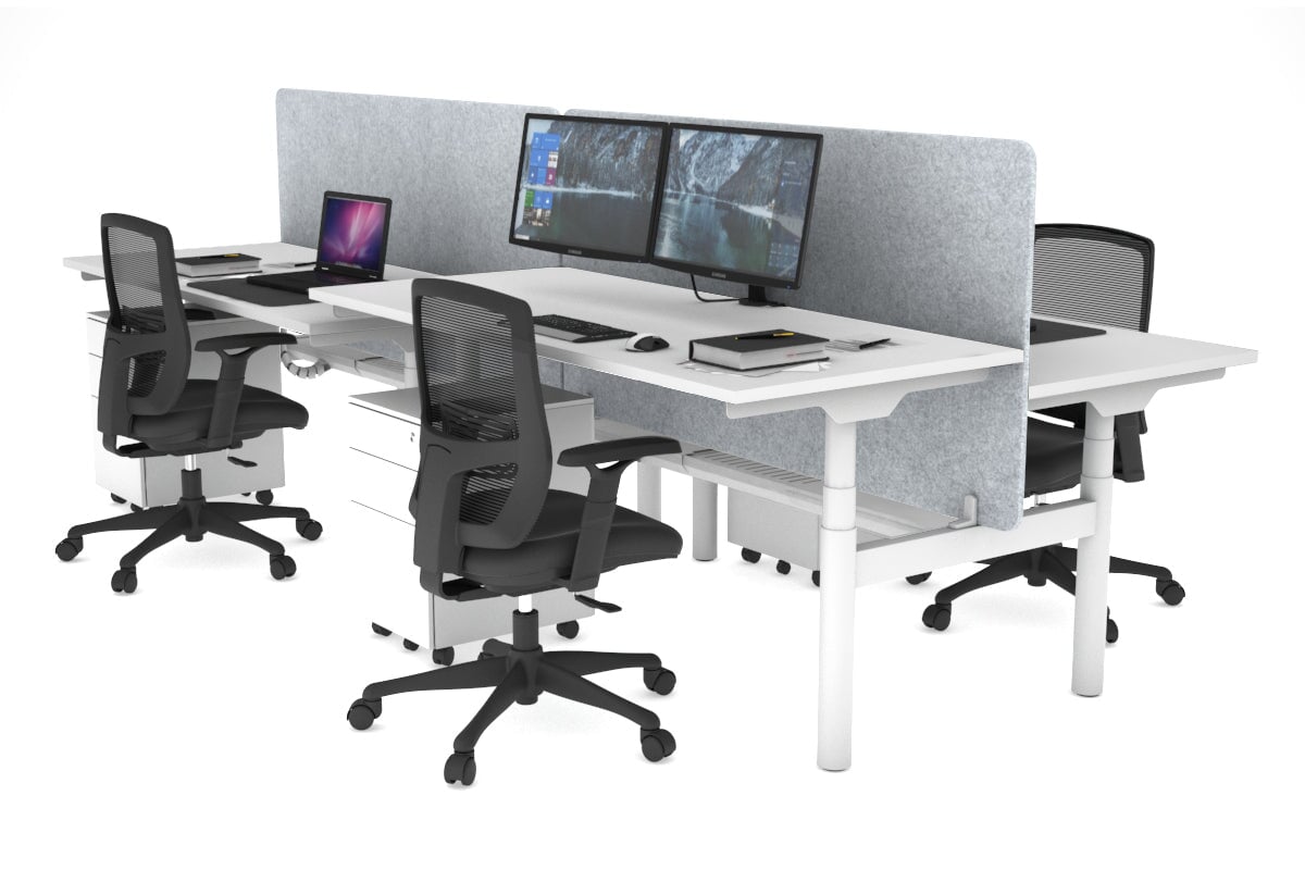 Flexi Premium Height Adjustable 4 Person H-Bench Workstation - White Frame [1600L x 700W] Jasonl white light grey echo panel (820H x 1600W) white cable tray