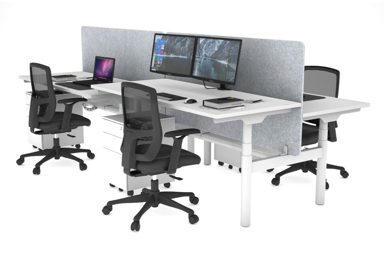 Flexi Premium Height Adjustable 4 Person H-Bench Workstation - White Frame [1600L x 700W] Jasonl white light grey echo panel (820H x 1600W) white cable tray
