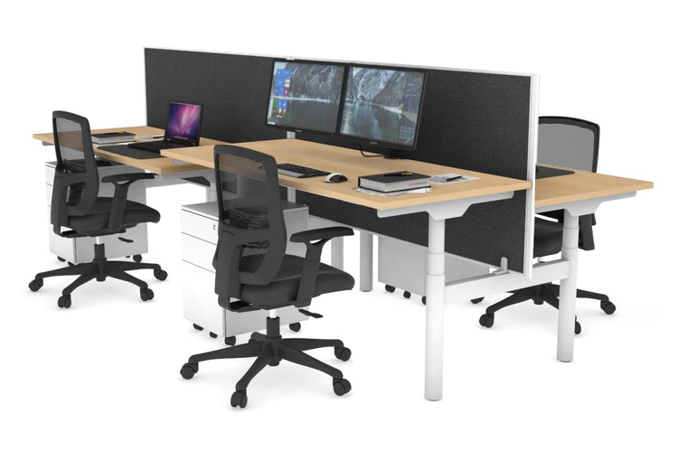 Flexi Premium Height Adjustable 4 Person H-Bench Workstation - White Frame [1600L x 700W] Jasonl maple moody charchoal (820H x 1600W) none