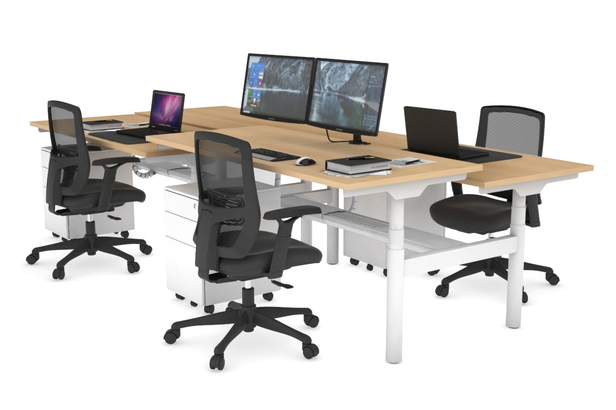 Flexi Premium Height Adjustable 4 Person H-Bench Workstation - White Frame [1600L x 700W] Jasonl maple none white cable tray