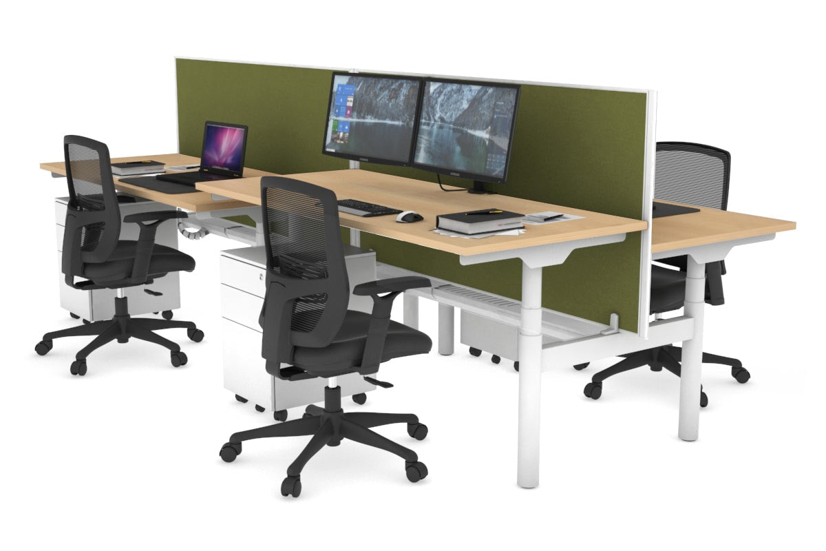 Flexi Premium Height Adjustable 4 Person H-Bench Workstation - White Frame [1600L x 700W] Jasonl maple green moss (820H x 1600W) white cable tray