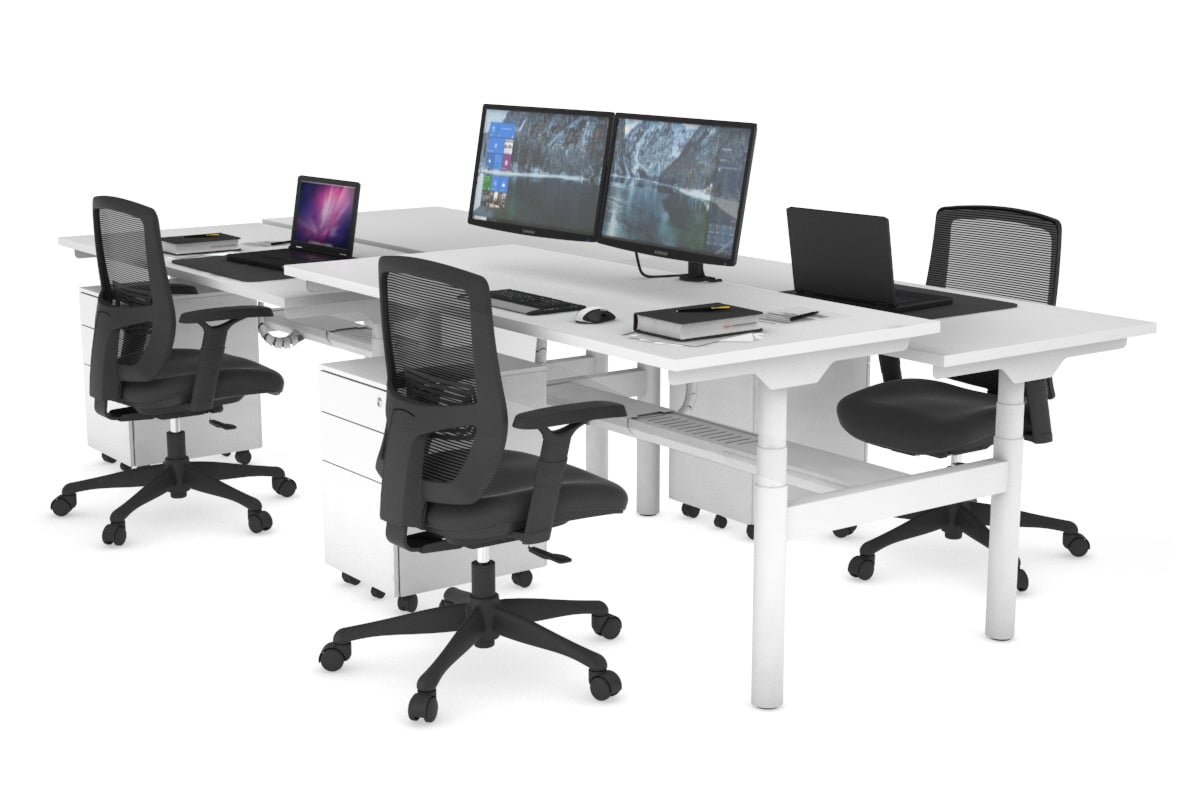 Flexi Premium Height Adjustable 4 Person H-Bench Workstation - White Frame [1600L x 700W] Jasonl white none white cable tray