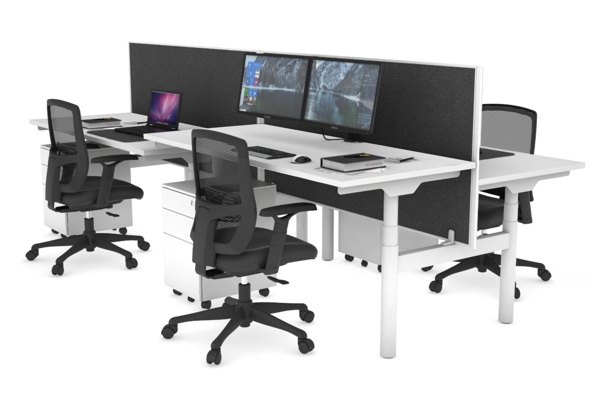 Flexi Premium Height Adjustable 4 Person H-Bench Workstation - White Frame [1600L x 700W] Jasonl white moody charchoal (820H x 1600W) none
