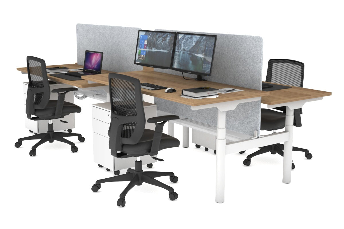 Flexi Premium Height Adjustable 4 Person H-Bench Workstation - White Frame [1800L x 700W] Jasonl salvage oak light grey echo panel (820H x 1600W) white cable tray