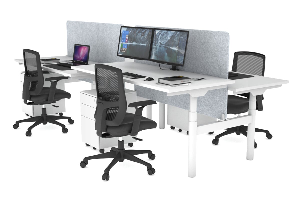 Flexi Premium Height Adjustable 4 Person H-Bench Workstation - White Frame [1800L x 700W] Jasonl white light grey echo panel (820H x 1600W) none