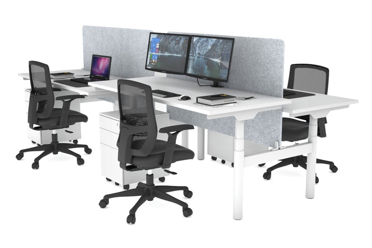 Flexi Premium Height Adjustable 4 Person H-Bench Workstation - White Frame [1800L x 700W] Jasonl white light grey echo panel (820H x 1600W) none